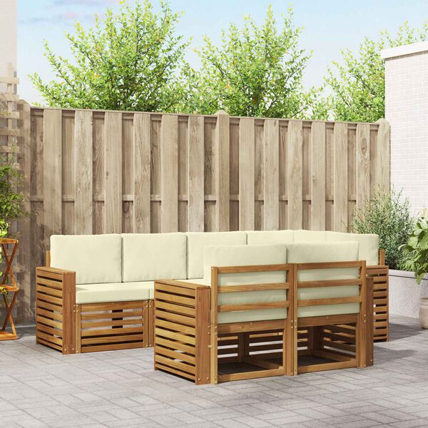 vidaXL Dīvāna komplekti 7 pcs Dabisks un krējuma Cietā akācijas koks