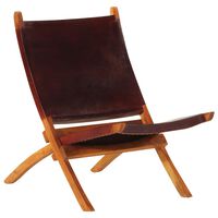 vidaXL saliekams atpūtas krēsls, tumši brūna dabīgā āda