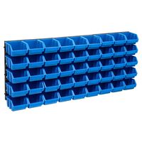 vidaXL 48-daļīgs sienas plaukts ar kastītēm un paneļiem, zils, melns