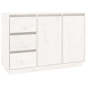 vidaXL kumode, balta, 111x34x75 cm, priedes masīvkoks