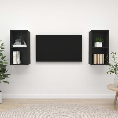 vidaXL sienas TV plaukti, 2 gab., melni, skaidu plāksne