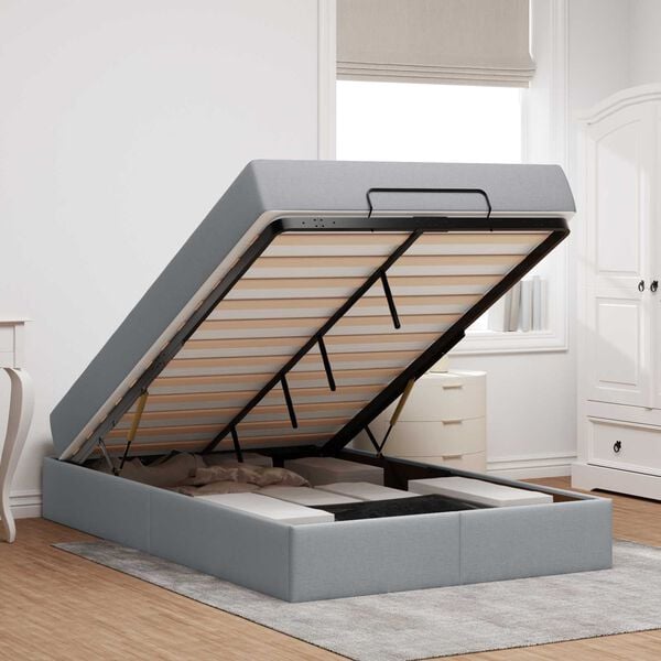 vidaXL Gultas rāmis ar matraci ar matraci 2 pcs Gai&scaron;i pelēka audums