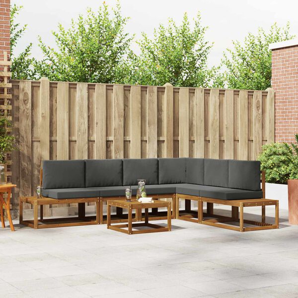 vidaXL Āra dīvānu komplekts ar spilvenu 7 Gabals Dabisks un antracīts