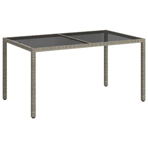 vidaXL dārza galds, 150x90x75 cm, rūdīts stikls, pelēka PE rotangpalma