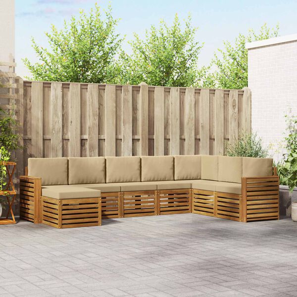 vidaXL Stūru dīvānu komplekts ar spilvenu 8 pcs Dabisks un bē&scaron;s