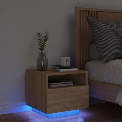 vidaXL naktsskapītis ar LED lampiņām, ozolkoka krāsa, 40x39x37 cm
