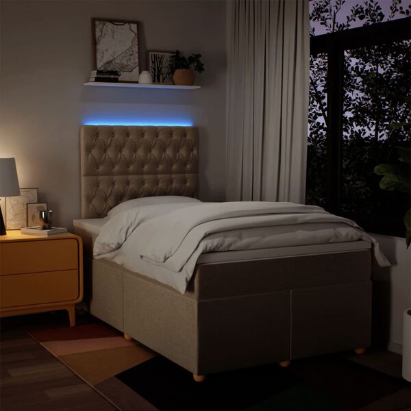 vidaXL atsperu gulta ar matraci, krēmkrāsas audums, 120x190 cm