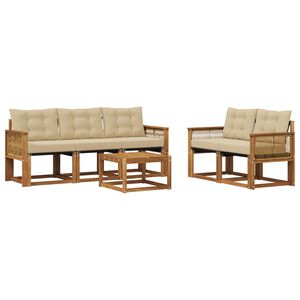 vidaXL Āra dīvānu komplekts ar spilvenu 6 pcs Dabisks un bē&scaron;s