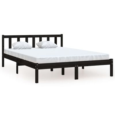 vidaXL gultas rāmis, melns priedes masīvkoks, 140x190 cm