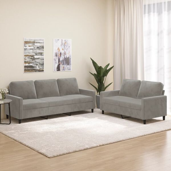 vidaXL divdaļīgs dīvānu komplekts ar spilveniem, gaiši pelēks samts