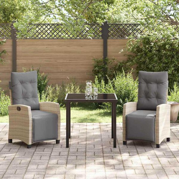 vidaXL Dārza ēdamgalds ar spilvenu 3 pcs Bē&scaron;a poliratāns