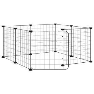 vidaXL mājdzīvnieku būris, 8 paneļi, 70x70x35 cm, tērauds, melns