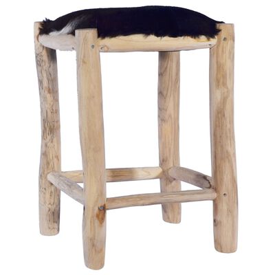 vidaXL bāra krēsls, dabīga kazas āda un masīvs tīkkoks