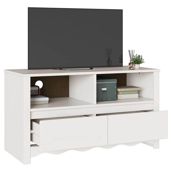 vidaXL TV skapītis Drammen Balts 99 x 43 x 55 cm Priedes masīvkoks