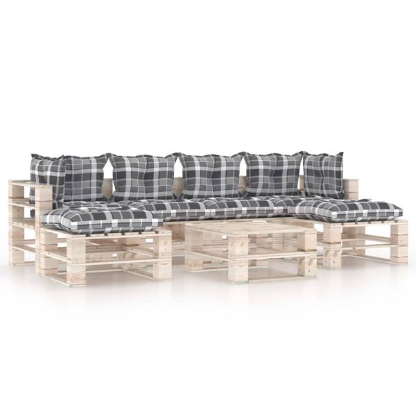 vidaXL 7-daļīgs dārza atpūtas mēbeļu komplekts ar matračiem, priede