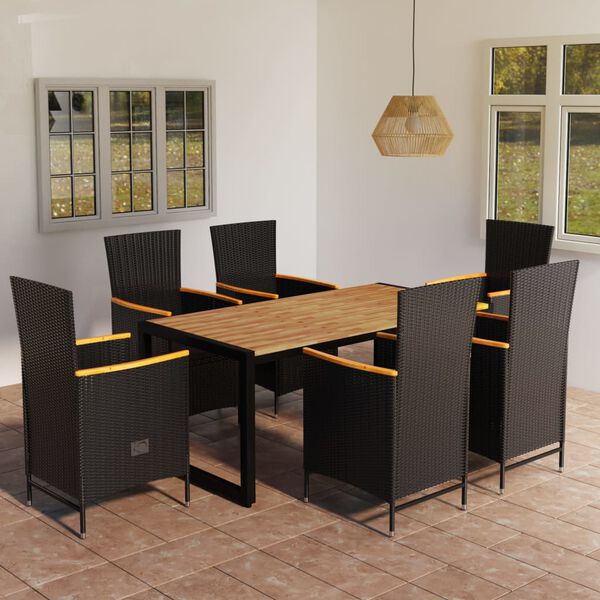 vidaXL 7-daļīgs dārza mēbeļu komplekts, melns