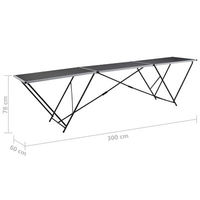 vidaXL salokāms galds līmēšanai, 300x60x78 cm, MDF, alumīnijs
