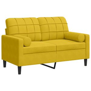 vidaXL divvietīgs dīvāns ar spilveniem, dzeltens, 120 cm, samts