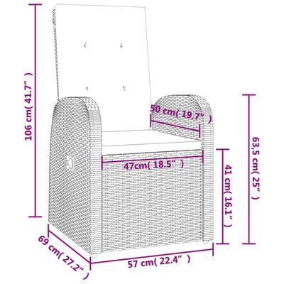 vidaXL 9-daļīgs dārza mēbeļu komplekts ar matračiem, PE rotangpalma