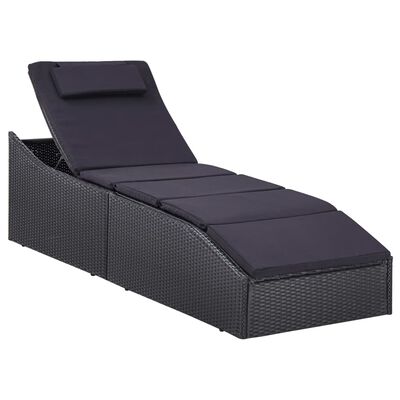vidaXL sauļošanās gulta ar matraci, melna, PE pinums