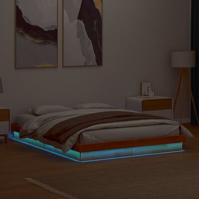 vidaXL gultas rāmis, LED, vaska brūnas, 150x200 cm, priedes masīvkoks