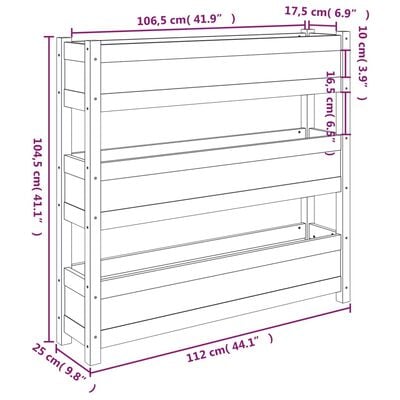 vidaXL puķu kaste, balta, 112x25x104,5 cm, priedes masīvkoks