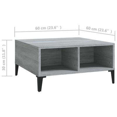 vidaXL kafijas galdiņš, pelēcīga ozolkoka, 60x60x30 cm, skaidu plāksne