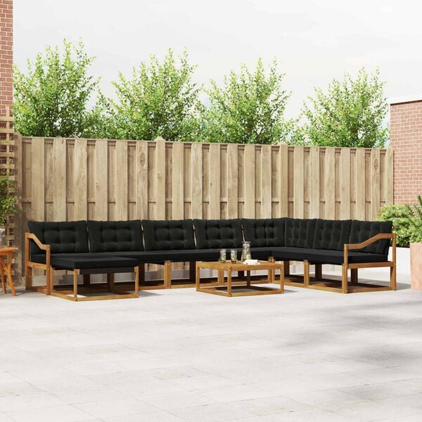 vidaXL Āra dīvānu komplekts 9 pcs Dabīgs un melns Cietā akācijas koks
