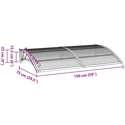vidaXL durvju jumtiņš, melns, caurspīdīgs, 150x80 cm, polikarbonāts