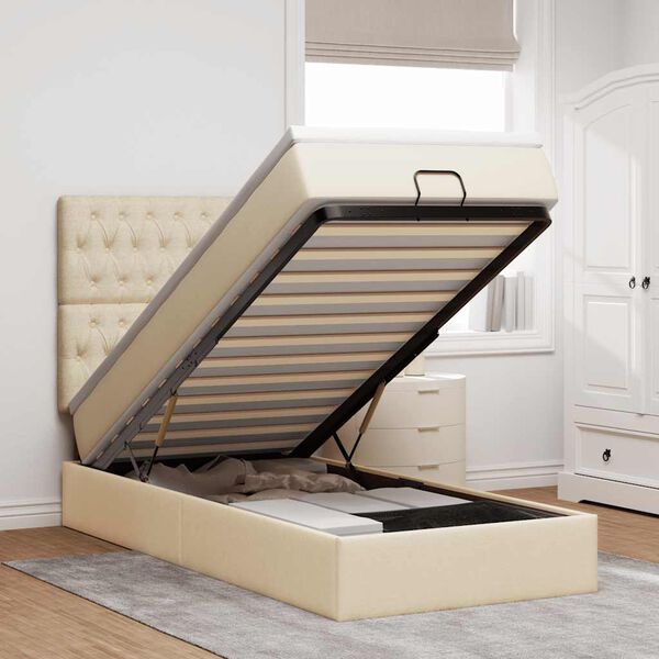 vidaXL Osmaņu gultas rāmis ar matrača krēma 90x190 cm audums