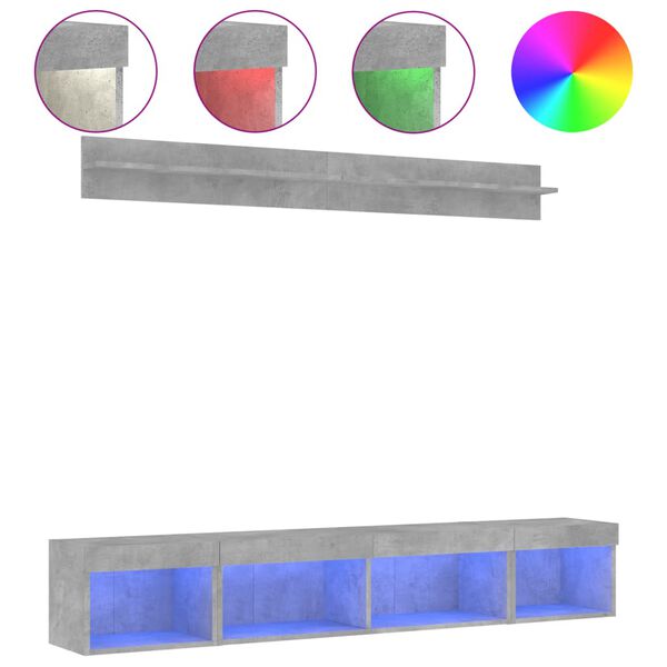 vidaXL 5-daļīgs TV skapī&scaron;u komplekts ar LED, betona pelēks