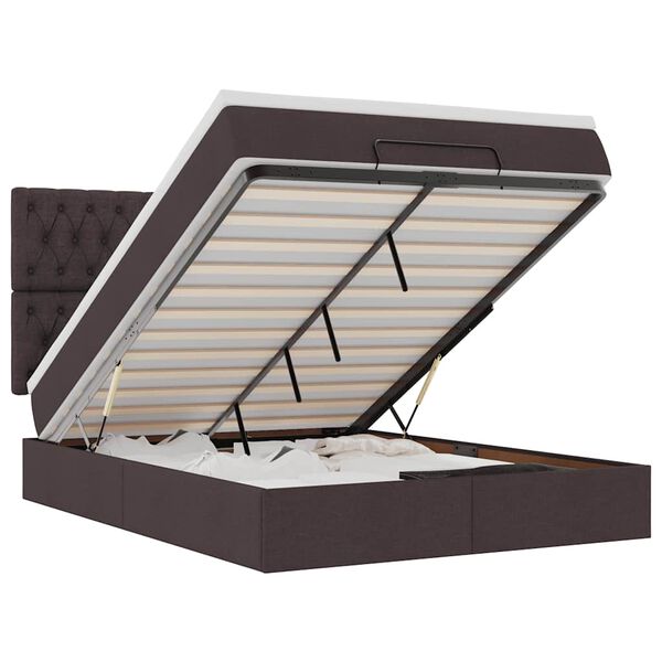 vidaXL Osmaņu gultas rāmis ar matrača tum&scaron;i pelēks 140x200cm audums