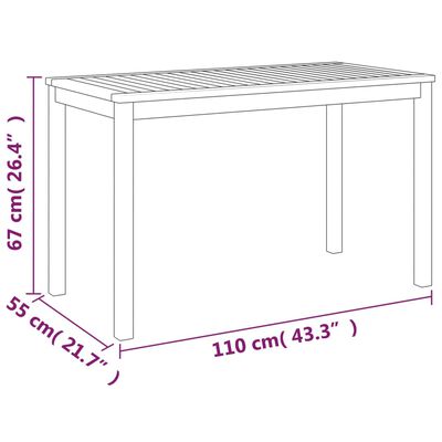 vidaXL dārza galds, 110x55x67 cm, akācijas masīvkoks