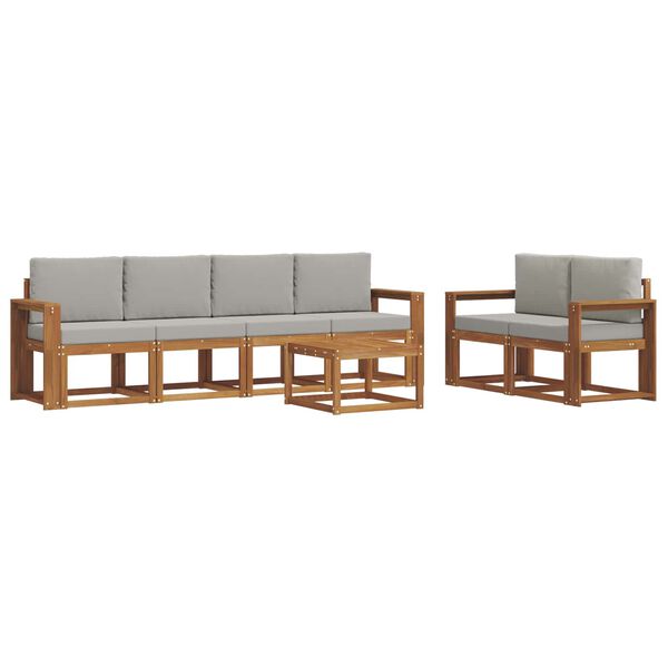 vidaXL Āra dīvānu komplekts ar spilvenu 7 pcs Dabīgs un gai&scaron;i pelēks