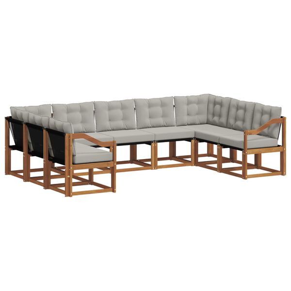 vidaXL Āra dīvānu komplekts ar spilvenu 9 pcs Dabīgs un gai&scaron;i pelēks