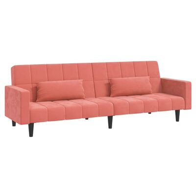 vidaXL 2-vietīga dīvāngulta ar diviem spilveniem, rozā samts