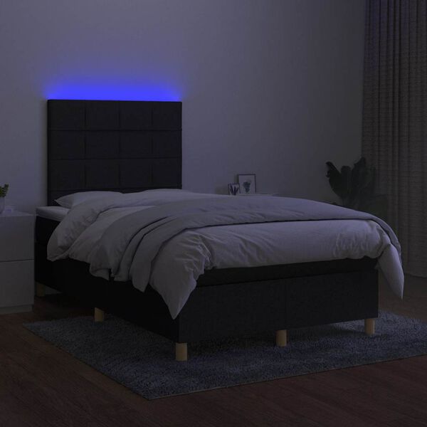 vidaXL atsperu gulta ar matraci, LED, melns audums, 120x190 cm