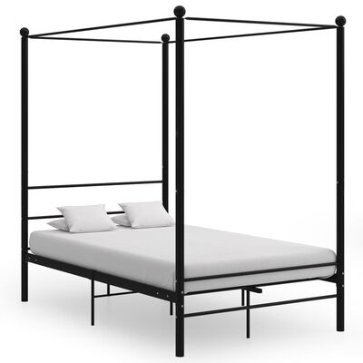 vidaXL gultas rāmis ar nojumi, melns, metāls, 140x200 cm