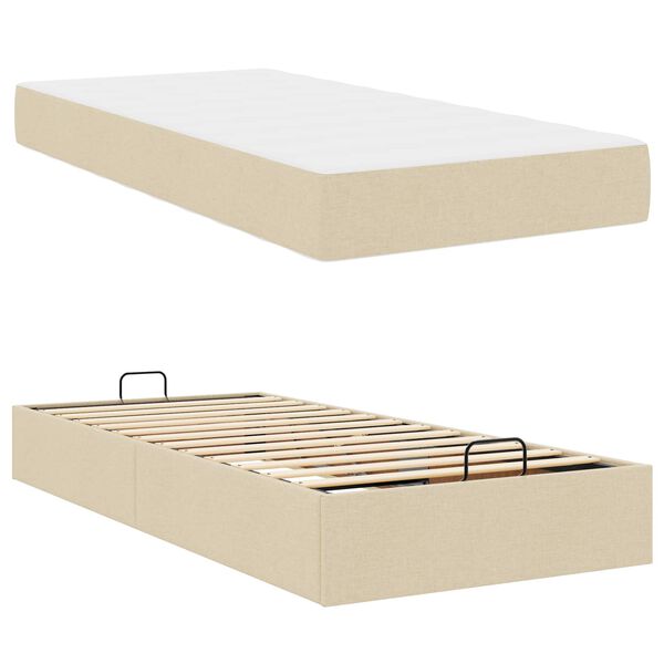 vidaXL Gultas rāmis ar matraci ar matraci 2 pcs Krēmkrāsa audums