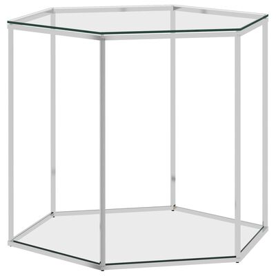 vidaXL kafijas galdiņš, sudrabains, 60x53x50 cm, tērauds, stikls
