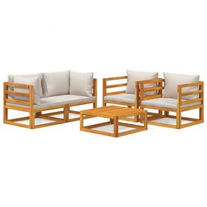 vidaXL 5-daļīgs dārza atpūtas mēbeļu komplekts ar matračiem, masīvkoks