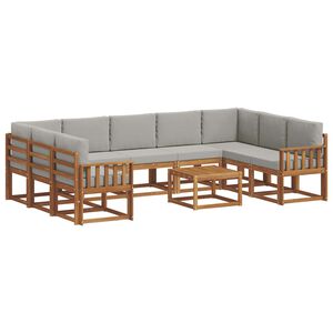 vidaXL Āra dīvānu komplekts ar spilvenu 10 pcs Dabīgs un gai&scaron;i pelēks