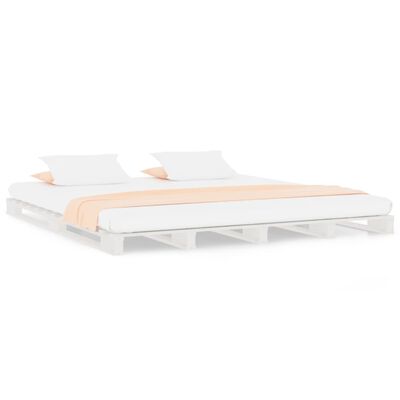 vidaXL palešu gulta, balta, 140x190 cm, priedes masīvkoks