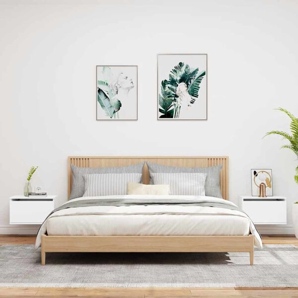 vidaXL sienas naktsskapī&scaron;i ar LED apgaismojumu, 2 gab., balti