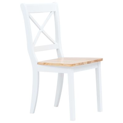 vidaXL virtuves krēsli, 6 gab., balti, dabīga krāsa, masīvs gumijkoks