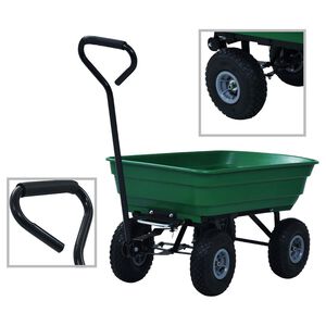 vidaXL dārza ratiņi, 300 kg, 75 L, zaļi