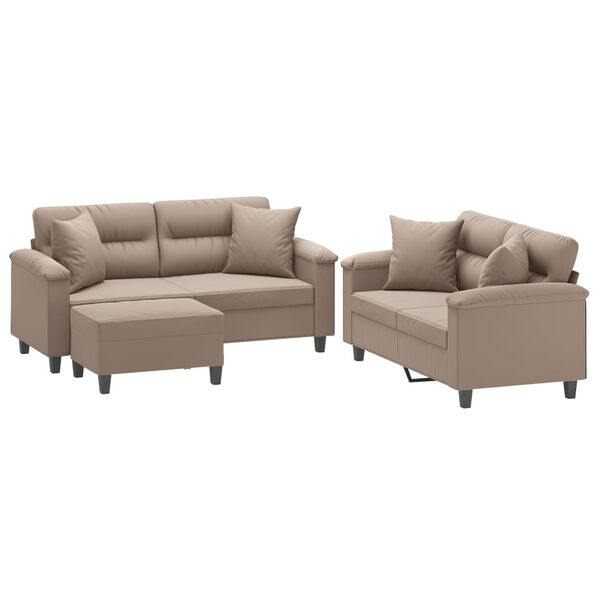 vidaXL trīsdaļīgs dīvānu komplekts ar spilveniem, pelēkbrūns audums