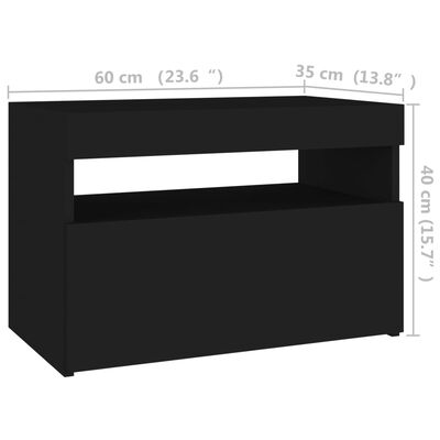 vidaXL TV galdiņi ar LED lampiņām, 2 gab., 60x35x40 cm, melni