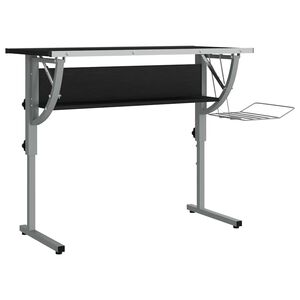 vidaXL rokdarbu galds, 110x53x(58-87) cm, inženierijas koks, melns