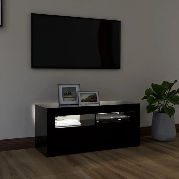 vidaXL TV galdiņ&scaron; ar LED lampiņām, 90x35x40 cm, melns
